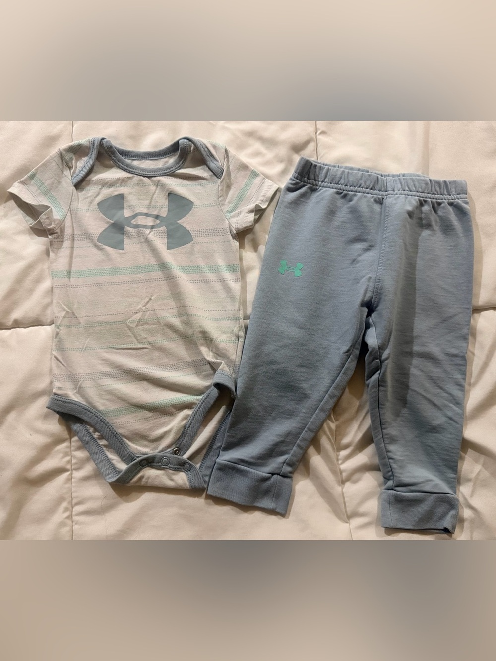 Under Armour Light Blue & White Baby Bodysuit Set